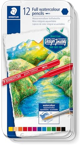 Staedtler Crayons de couleur aquarellables à mine intégrale, Boîte métal avec 12 couleurs assorties, 14610G M12