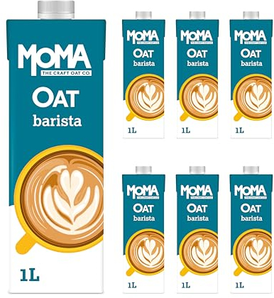 MOMA Barista Oat Drink - 6 x 1L - 100% Plant Based Vegan - Perfect for Frothy Coffee - Made with the whole of the oat for fibre and delicious flavour - No Added Sugar - Vit D, B2 and B12
