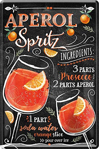 WOGEKA ART Retro Blechschild - Aperol Spritz Cocktail Rezept - 20 x 30 cm als Geschenk-Idee zur Deko, Vintage-Schild aus Metall 126