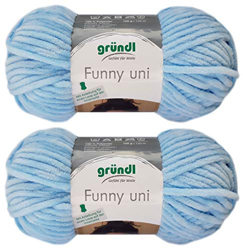 2x100 Gramm Gründl Funny Uni Softgarn SB Pack Babygarn inkl. Anleitung für EIN Funny Bunny 03 Hellblau