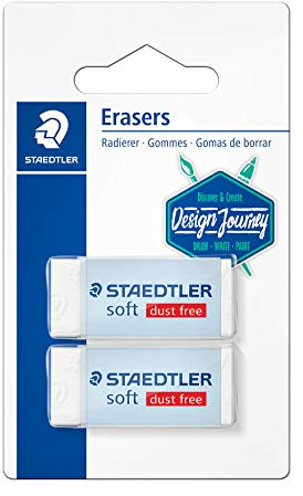 STAEDTLER eraser soft Design Journey, flexibel, Phthalat- und latexfrei, geringe Krümelbildung, Blisterkarte mit 2 Radierern, 526S30BK2C