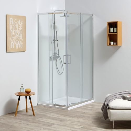 Kiamami Valentina Box Doccia Angolare Estensibile Vetro Trasparente 4 mm | Regolabile da 68 a 80 cm per lato, altezza 190 cm, profili alluminio cromato, ante scorrevoli, installazione reversibile