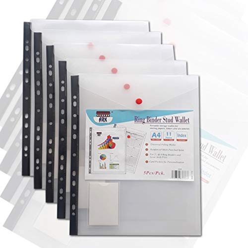 ARK 36868 dokumentmapp med tryckknapp, A4, stående format, polypropen, transparent, 5 stycken