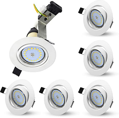 Allesgute 6X 5W LED Recessed Ceiling Lights 30° Tilt GU10 Downlight Matte White Downlights for Ceiling 240V Cool White 6000K, Cutout Ø70-80mm
