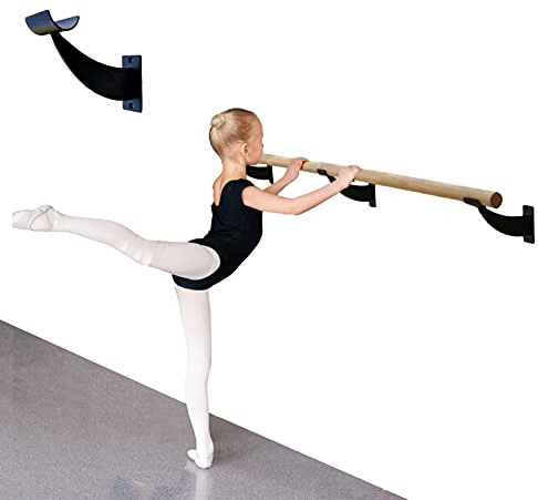 Ballet Barre Single Bar 12 FT Long 2.0” Diameter Black, Kids and Adults | Open Bracket Wall Mounted Fixed Height Wooden Ballet Barre, Home/Studio Ballet Bar, Dance Bar, Stretch Bar, Dancing/Stretching