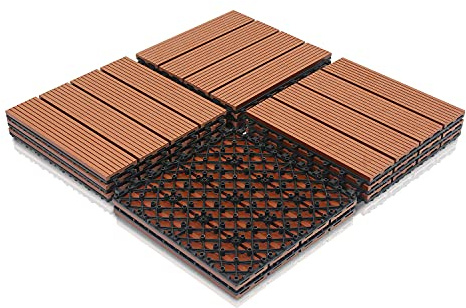 EINFEBEN WPC Terrassenfliesen 30x30 cm 11er Set für 1m² in Holzoptik für Garten Balkon Bodenbelag mit Drainage und Klicksystem Terrassendielen Balkonfliesen Klickfliesen Holzfliesen Braun