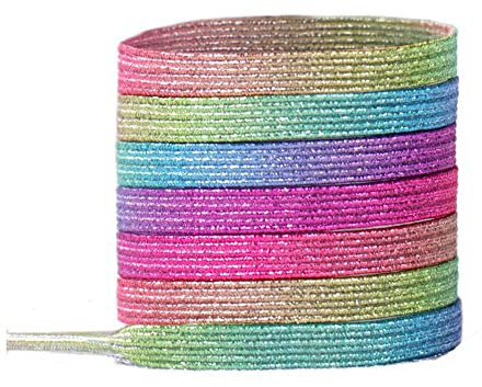 GIVBRO Elastische Schuhe Schnürsenkel Glitzer Flache Breite Seile Schnürsenkel Schuhzubehör für Freizeitschuhe Turnschuhe Dekoration - 100 cm, regenbogenfarben, 6mm×100cm