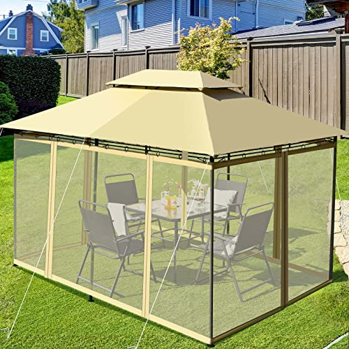 COSTWAY Pavillon Metall 3x4m, Gartenpavillon mit abnehmbaren 4 Seitenwänden, Gartenzelt Luxus, Festzelt Partyzelt Stabil, fürs Picknicken, Grillen, Hochzeiten (Beige)