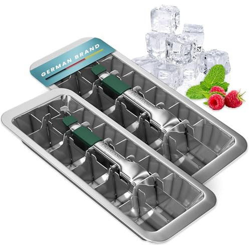 Dreiklang - be smart Edelstahl Eiswürfelform 2er Set 18/8 mit Hebeleinsatz & Komfortgriff – Ice Cube Form plastikfrei & lebensmittelecht für 36 Würfel
