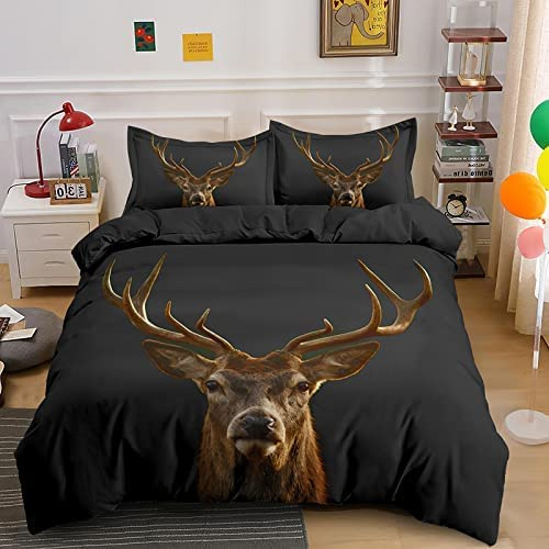 Housse de Couette 200x200 cm cerf Parure de Lit 200x200 cm avec 2 Taie d'oreiller 65x65 cm, Hypoallergénique Microfibre Ensemble de Literie pour Adulte Ado