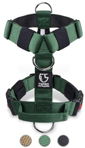 TSPRO Taktisches No-Pull Schwerlast-Hundegeschirr mit Griff & Schnellöffnungsverschluss, Stabil Adjustierbar für Mittelgroße bis Große Hunde zum Wandern und Laufen (Grün L)