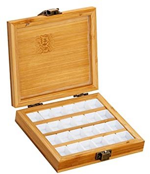 Harilla Leere Bambus Aquarellfarbkasten, Malerpalette Holz, Bambus-Aquarellfarben-Palette Halbe Näpfchen, Holz-Reisebox, Aquarell-Farbkasten für Maler, Kinder, Erwachsene, Studio, Zuhause, 24 Gitter