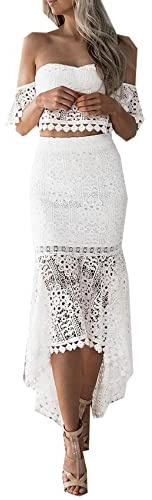 Abiti Estivi Donna Colore Solido Maniche Corte Pizzo Vestito Senza Seno Senza Schiena Temperamento Gonna A Matita Due Pezzi Vestito Femminile