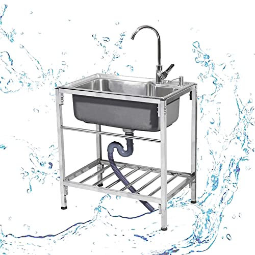 Évier Utilitaire, Éviers De Cuisine, Avec Robinet Et Support Catering Sink Free Standing， Évier Utilitaire En Acier Inoxydable Avec Robinet, Pour Buanderie, Jardin, Garage (unité：cm) ( Color : Hot and