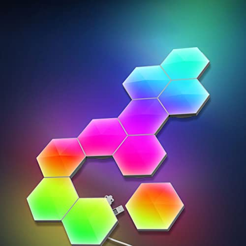 LED Kombination Smart Wandleuchten, RGB Sechseckige mit Fernbedienung, Gaming Deko, Funktioniert mit Alexa und Google Assistant, DIY Geometrie Spleißen Quantum Leuchte, 6 Panels