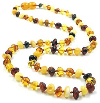 Amber Stone - Collar de ámbar multicolor - Collar de ámbar báltico genuino certificado 46cm para Adultos Unisex