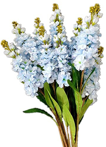 forestmistry 10pcs Artificial Larkspur Flower Branch Faux Delphinium Ajacis Branch with Green Lead for Wedding Centerpieces Floral Decoration (light blue)