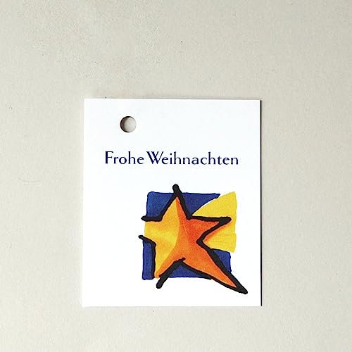 10 kleine Geschenkanhänger: Frohe Weihnachten (Stern von Betlehem), einfache Kärtchen mit Lochung, 7 x 6 cm, Opalkarton, wird ohne Kordel geliefert!