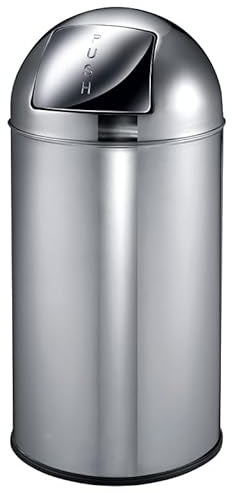 PROREGAL Abfallbehälter mit Pushdeckel & Inneneimer aus Metall | 40 Liter, HxBxT 74x34x34cm | Edelstahl/Silber