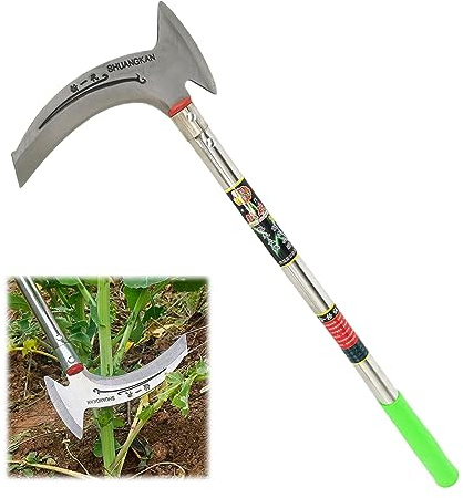 Elegital Manganese Steel Weeding Scythe Sickle,Steel Grass Sickle,Agricultural Hand-Motor Weeding,19 inch Long Handle Weeding Scythe,Weeding Scythe Sickle for Outdoor Mowing Grass,Chopping Wood