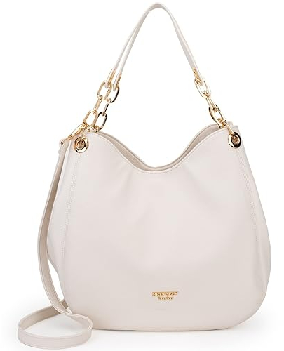 Princely London Beuteltasche Lisa -Weiße Damen Handtasche aus Veganem Leder, Geräumige Schultertasche für Alltag, Arbeit & Freizeit, mit Verstellbarem Schulterriemen, Elegant und Praktisch