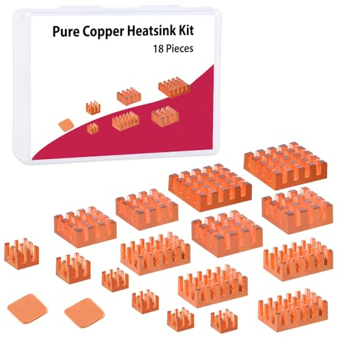 GeeekPi 18PCS Pure Copper Heatsinks for Raspberry Pi 5 /Pi 4B, CPU Cooler Heatsinks with Thermal Conductive Adhensive Tape Compatible with Raspberry Pi 5/Raspberry Pi 4 Model B