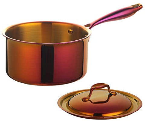 SUNMME Marmite en Acier Inoxydable avec Couvercle, Soupe de Cuisine, poêle à Lait, Longue poignée Anti-Chaleur, ustensiles de Cuisine pour (Couleur : A, Taille : 10 cm x 18 cm) (D 10 cm x 18 C