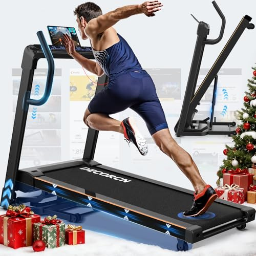 Treadmill for Home Foldable with APP, 20° Incline, 4.5HP, 45 * 120cm Running Belt, Folding Treadmills for Heavy People 150KG, 16km/h, LCD Silent Indoor Walking Running Machine for Office Gym