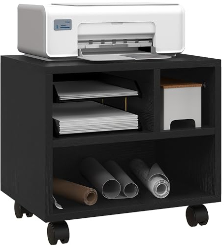 HOMCOM Mobile Porta Stampante a 2 Livelli 3 Scomparti 40x30x36cm Nero