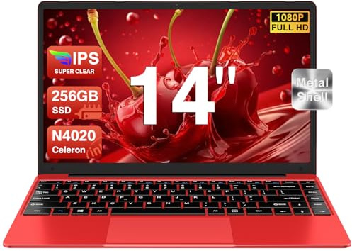 bvate PC Portatile 14 Pollici Notebook Win 11 Computer 256GB 1080P 2.4G+5G Supporta La Scheda SSD La Scheda TF Estesa, Wireless Bluetooth Mouse Wifi, Italiana Tastiera - Rossa