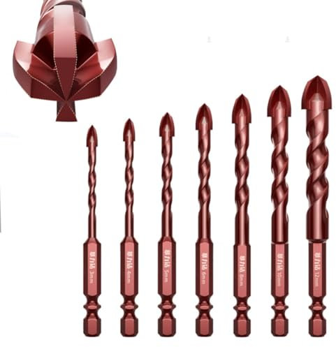 Set di punte per trapano per muratura, super dure e resistenti agli urti, set di punte per trapano a percussione a 4 lame spesse, adatte per forare piastrelle, pareti in cemento e marmo