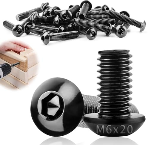 TXXATX 30 stycken linshuvudskruvar M6 x 20 mm svarta platta huvudskruvar M6 304 rostfritt stål med insexkant helgängade möbelskruvar för gör-det-själv-projekt möbelreparation montering underhåll