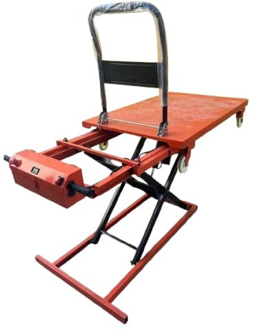 SXHEYUY Hochhubwagen Elektrisch, Hubtischwagen Klappbar, 300 Kg Tragkraft, Plattformwagen Transportwagen Lagerwagen, Elektro Hubwagen 700-1000 Mm Hubhöhe,Orange,C