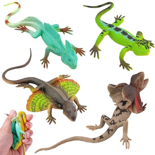 Lagarto Juguetes Para Niños,Lagartijas Falsas Realistas Modelo,4 Pcs | Coloridos de Lagarto Simulado Aplicable Decoraciones de Fiestas, Modelos de Enseñanza,Juguetes de Broma