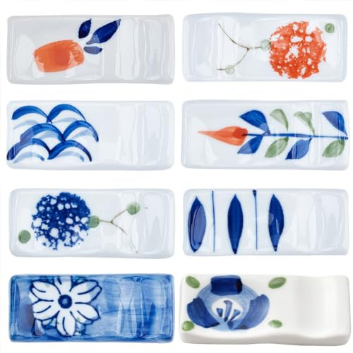 Supporto per Bacchette, 8 Pezzi, Supporto per Bacchette in Ceramica, Set Rettangolare Dipinto a Mano, Supporto per Bacchette in Stile Giapponese, Cucchiaio da Cena, forchette, coltelli, Set di stovig