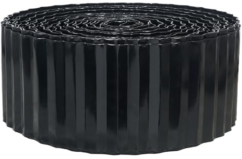 Quibbay Corrugated Metal Garden Edging, 4×100Ft Landscape Edging Border for Lawn, Flower Bed and Garden, Flexible Lawn Edging for DIY Tree Surrounds Borders and Landscaping, Black