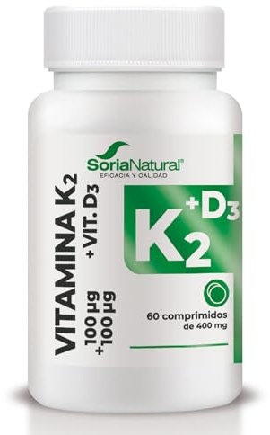 Soria Natural Vitamina K + Vitamina D3 - Contribuye a la Salud Ósea - Apoya la Absorción y Fijación del Calcio en los Huesos - 60 comprimidos de 400 mg - Vitaminas Mujer y Hombre