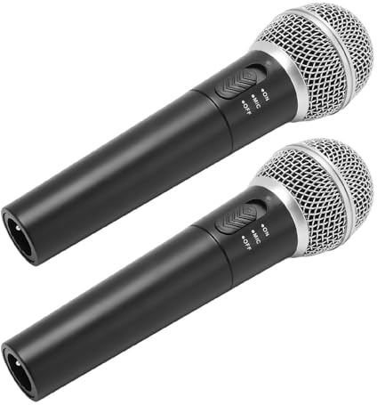 Plyisty Microfono Wireless, Sincronizzazione della Frequenza Automatica 2 PC Microfono Dinamico Wireless con Ricevitore per Karaoke