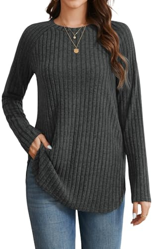 Enmain Pull Long Femme Hiver Chaud Chic et Elegant Sweatshirts Femme Léger col Rond Mode Grande Taille Pull Tunique Haut Gris Foncé XL