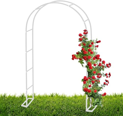 Generisch Gartenbogen Torbogen 2.0m,2.2m,2.3m hoch Rosenbogen Rankierhilfe Rosengestell Rankgestell Rankhilfe Kletterhilfe Metall Rosenspalier Rankbogen Metallbogen mit Sockel(Weiß,L120xW40xH220cm)