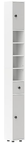 kleankin 180cm Tall Bathroom Cabinet, Slim, 4 Open Shelves, Light Grey | Slim Bathroom Storage Cabinet, 2 Door Cupboards, Adjustable Shelves, Narrow Tall Storage Unit