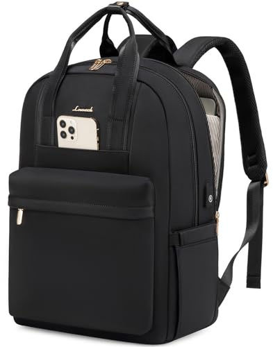 LOVEVOOK Rucksack Damen Groß, 17,3 Zoll Laptop Schulrucksack Teenager Mädchen mit Laptopfach, Elegant Reiserucksack Tagesrucksäcke Handgepäck Rucksack für Uni Büro Reise Arbeit, Schwarz