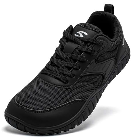 HOBIBEAR Breite Barfußschuhe für Damen und Herren, minimalistisch, Trailrunning, Wandern, Sneaker, bequem, leicht, Schwarz, 38.5 EU