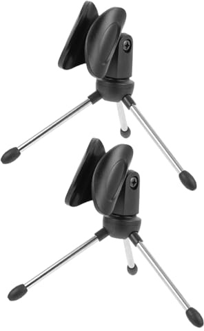 Verstellbarer Tischmikrofonständer 2 Stück für Videoaufnahme | Kunststoff und Metall, Schwarz, Kompakt Leicht, Sicher Fixiert, für Live Streaming und Schreibtisch