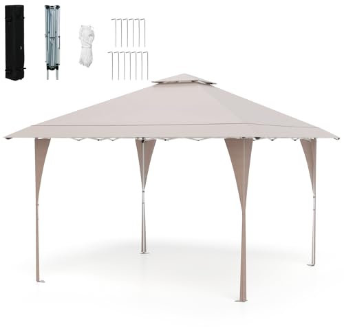 HOMASIS Tonnelle pliante 4x4 m, pavillon pop up avec sac de transport & double toit, pavillon de jardin imperméable stable résistant aux intempéries avec protection UV, tente de jardin réglable (kaki)