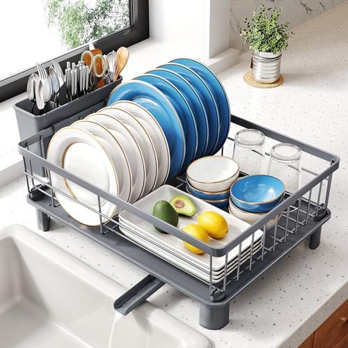 SNTD Dish Drying Rack for Small Kitchen Counter, 11 W x 15 L, Grey