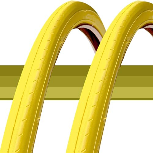 YUMEIGE 700 23c Reifen 2er-Set Gelbe Reifen 700 x 23c Pannensichere Rennradreifen 700x23c 23-622 Drahtreifen for Vorder- und Hinterräder