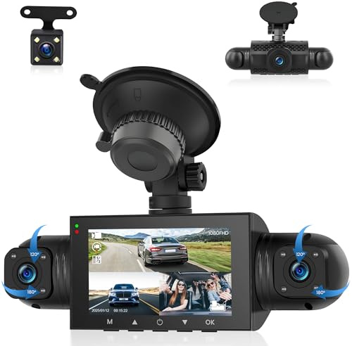 4 Canali Dashcam Auto 360°, 4 Telecamera HD 1080P Anteriore e Posteriore Sinistra Destra, 3 Pollici 1080P Dash Cam con 8 IR Visione Notturna/Loop video/24H Parcheggio Monitor/G-Sensore