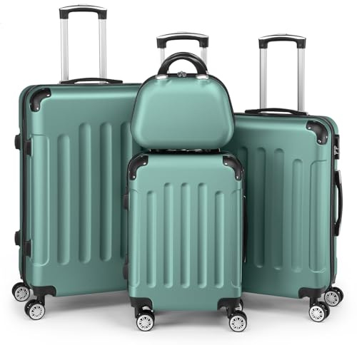 LEADZM Kofferset 4 teilig Hartschale (Türkis) | Koffer Set aus ABS, Reisekoffer mit Rollen Groß, Hartschalenkoffer Set, Koffer & Trolleys mit Kosmetikkoffer