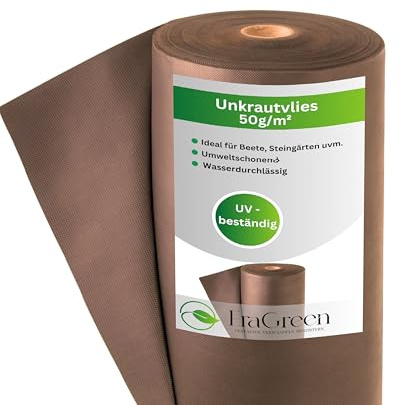 EraGreen Premium Toile anti-mauvaises herbes 1,6 m x 30 m - Tissu de jardin 50 g/m² en brun, perméable à l'eau, stabilisé aux UV Idéal pour jardin, jardinière surélevée, serre, bâche de paillage
